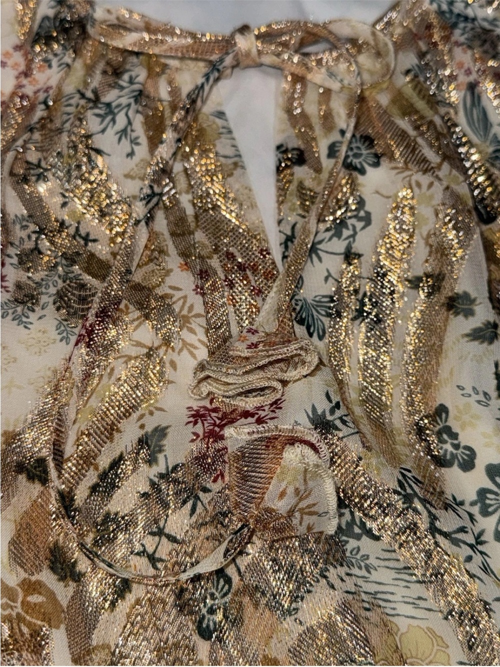 Daniel Rainn Eileen Sleeveless Maxi Dress Gold Floral Lurex Smocked Waist S - Picture 11 of 16